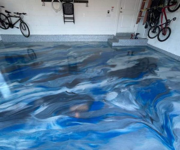 blue floor coating in garage